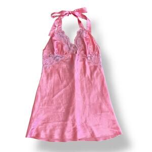 Y2K Frederick’s of Hollywood Lace Halter Chemise Pink Slip Dress Lingerie‎ M